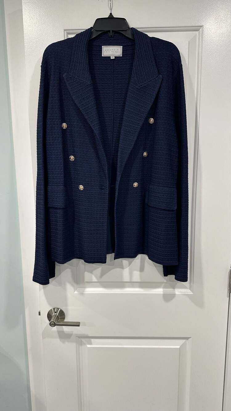 Aparalell Everynight Blazer Size 2W Navy Double-Breasted Boucle Jacket